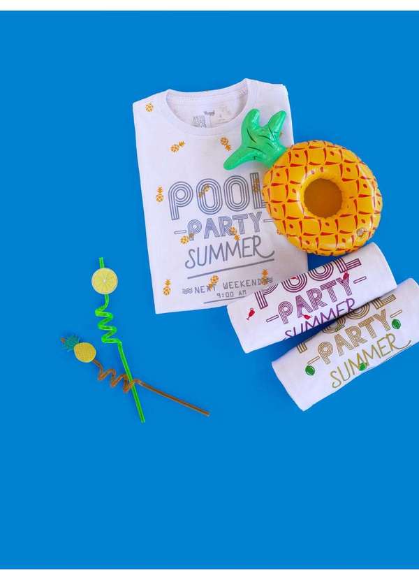 Veggi - Camisola Manga Curta Amarela Pool Party Branco