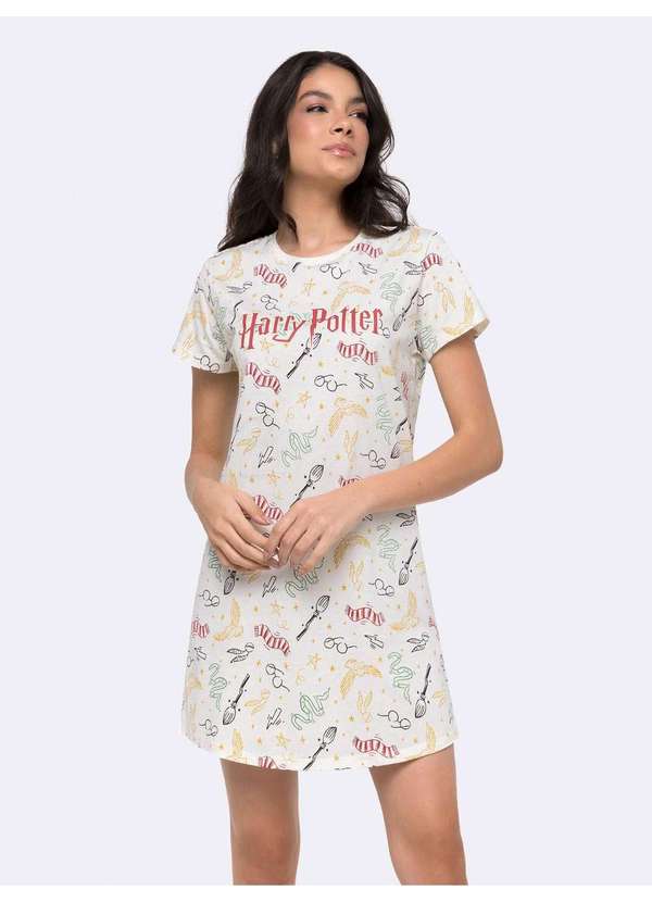 Veggi - Camisola Manga Curta Infantil Harry Potter em Malha Penteada Bege