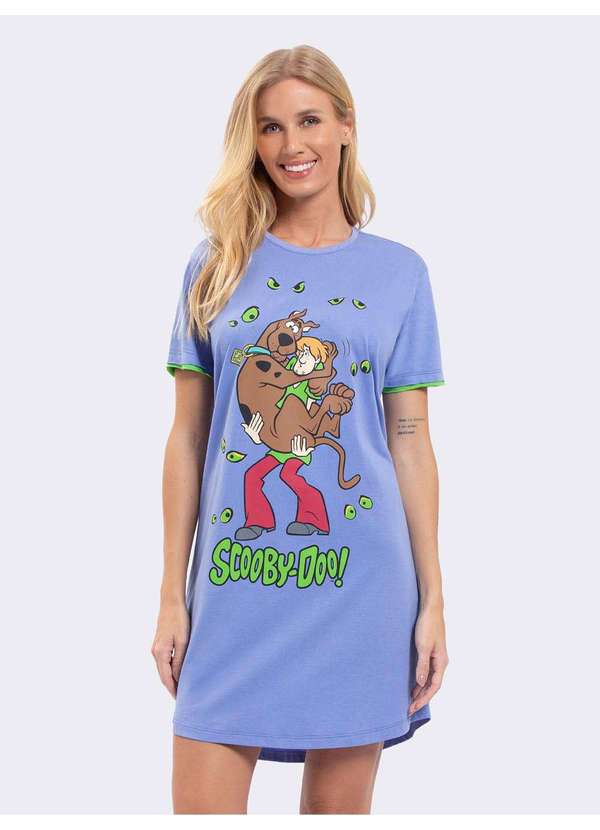 Veggi - Camisola Manga Curta Scooby-Doo e Salsicha em Fuga Brilha no Escu Azul