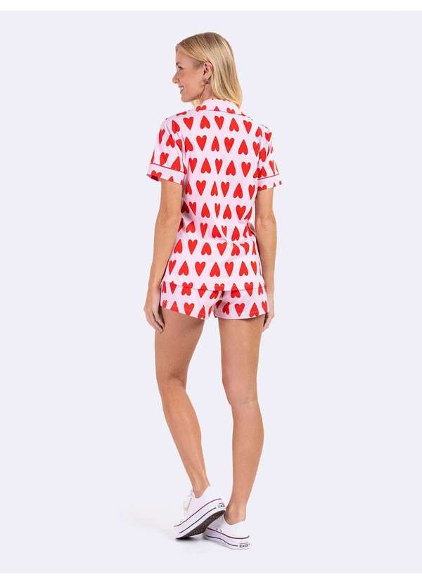 Veggi - Pijama Manga Curta Aberto Americano Corações Rosa