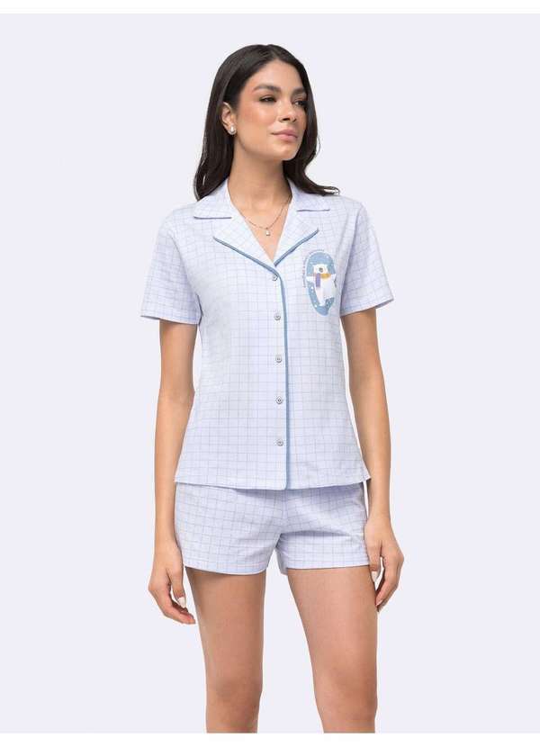 Veggi - Pijama Manga Curta Americano Aberto Feminino Branco