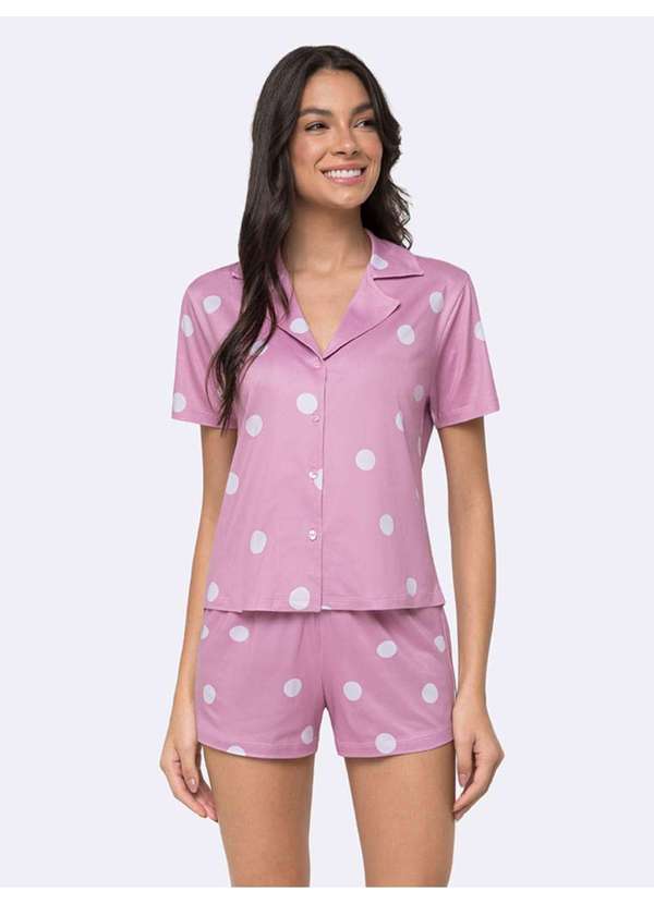 Veggi - Pijama Manga Curta Americano Corações Ao Sol Rosa