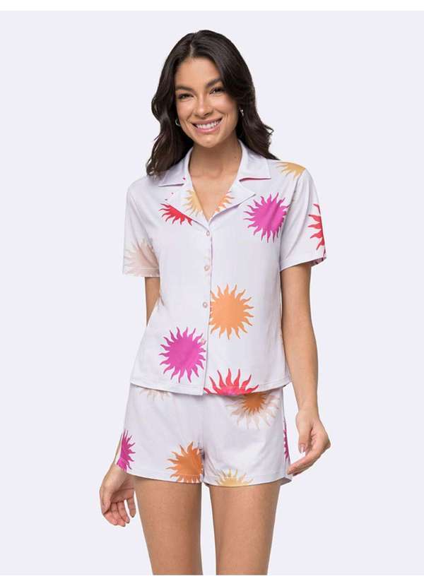 Veggi - Pijama Manga Curta Americano Corações Ao Sol Rosa