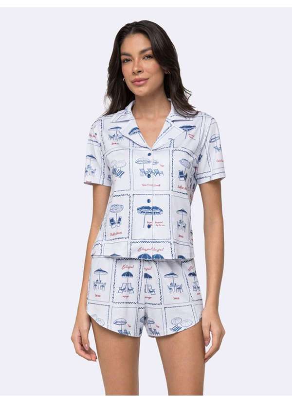 Veggi - Pijama Manga Curta Americano Memórias de Verão Branco