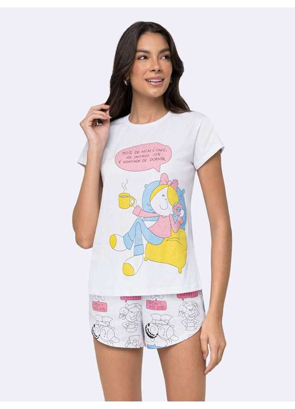 Veggi - Pijama Manga Curta Bia Bate Papo Branco