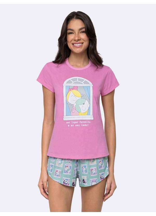 Veggi - Pijama Manga Curta Bia Janela Rosa