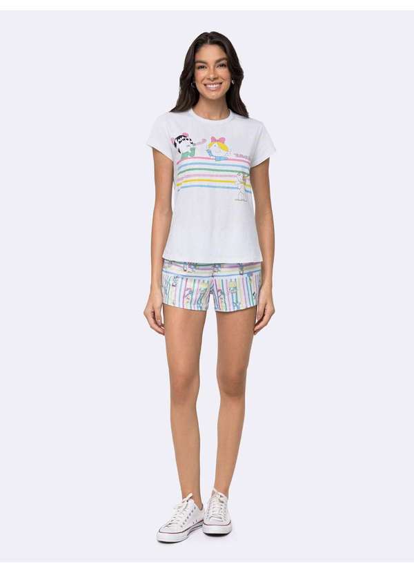 Veggi - Pijama Manga Curta Bia Listras Branco