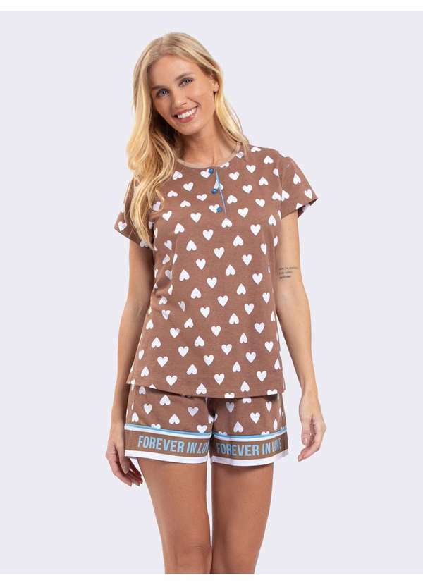 Veggi - Pijama Manga Curta com Abertura Loving Marrom