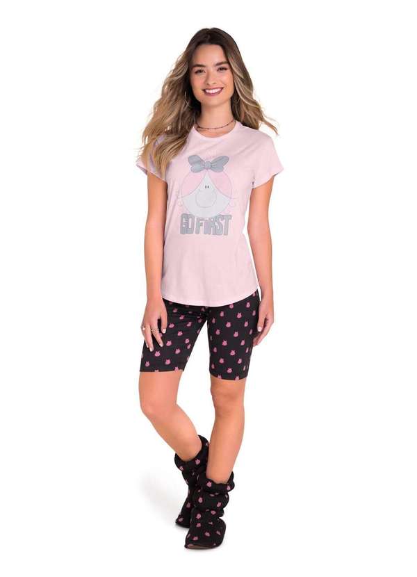 Veggi - Pijama Manga Curta com Bermuda Ciclista Black And Pink Rosa