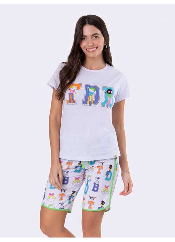 Veggi - Pijama Manga Curta com Bermuda Ciclista Bia Abc Branco