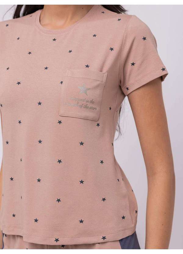 Veggi - Pijama Manga Curta com Bolso Bege