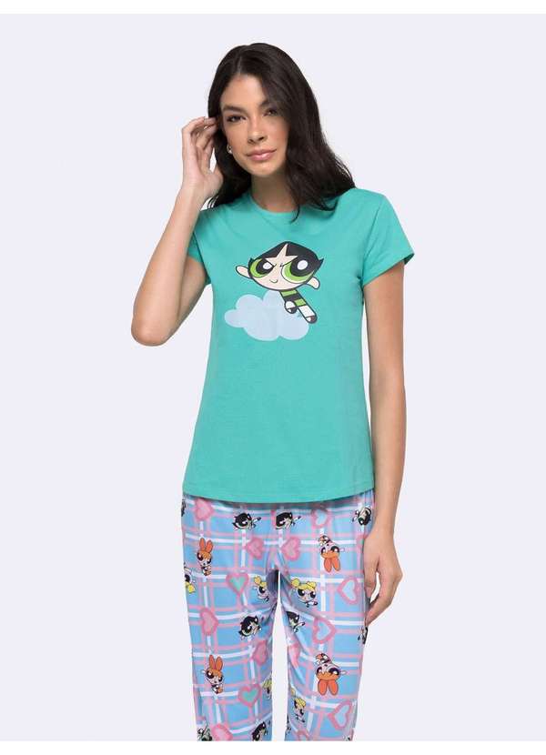 Veggi - Pijama Manga Curta com Calça as Meninas Superpoderosas Verde