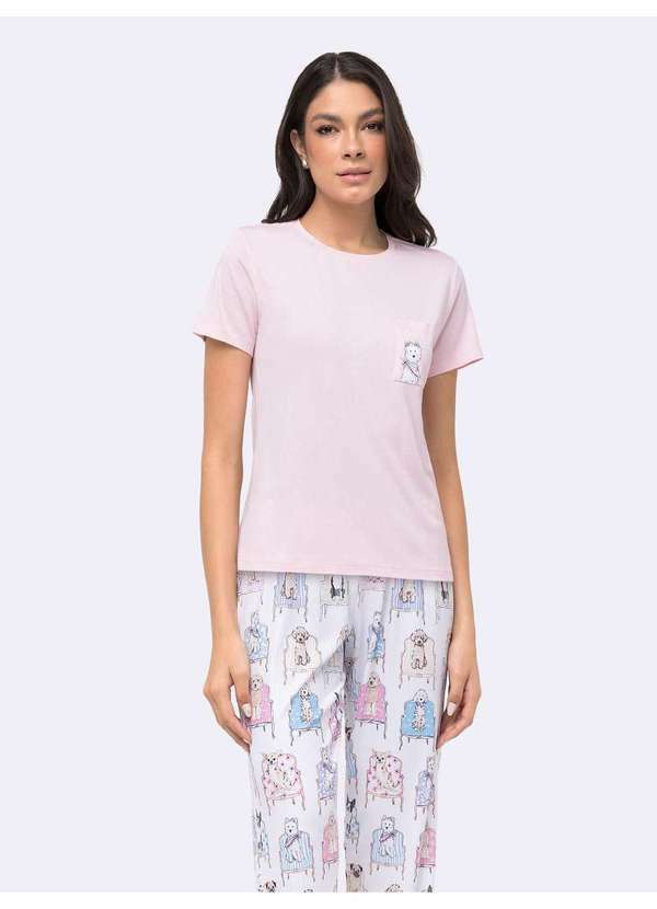 Veggi - Pijama Manga Curta com Calça Rosa