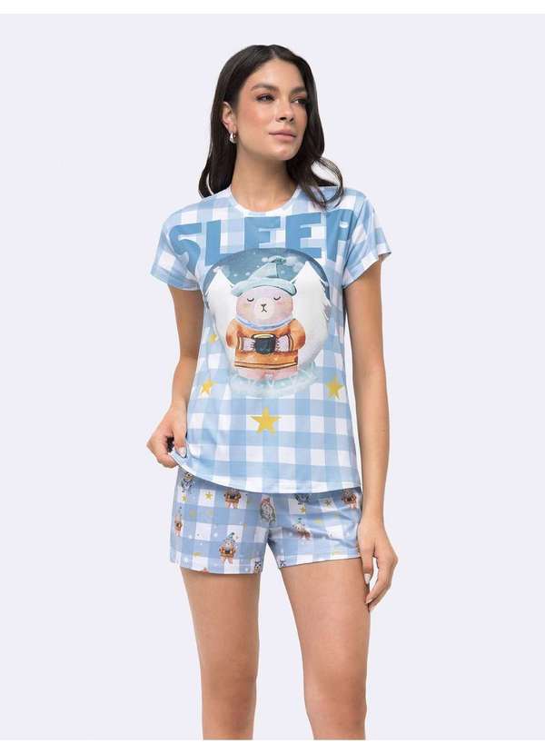Veggi - Pijama Manga Curta com Short Feminino Azul