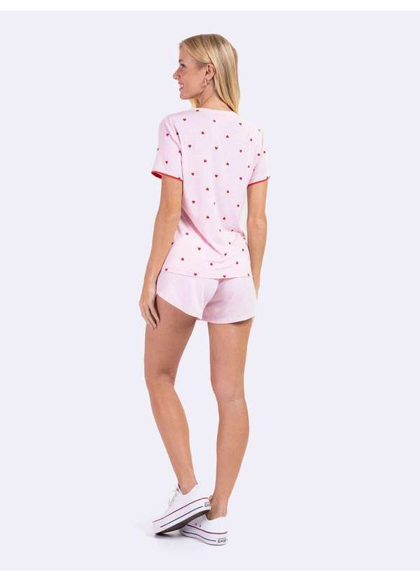 Veggi - Pijama Manga Curta Corações Rosa