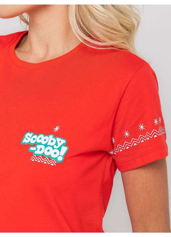 Veggi - Pijama Manga Curta Feminino Curto Scooby-Doo Natal Vermelho 3