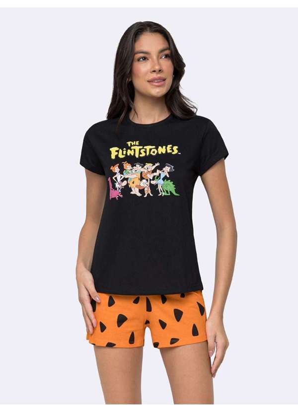 Veggi - Pijama Manga Curta Flintstones Bedrock Vibes Preto