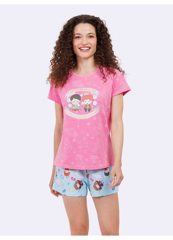 Veggi - Pijama Manga Curta Harry Potter Hogsmeade Rosa