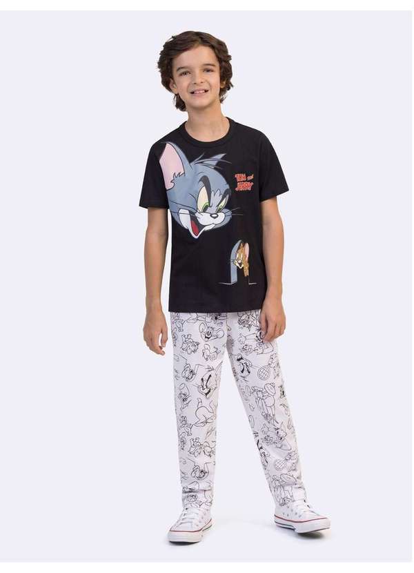Veggi - Pijama Manga Curta Infantil Masculino com Calça Tom e Jerry Outli Preto 2
