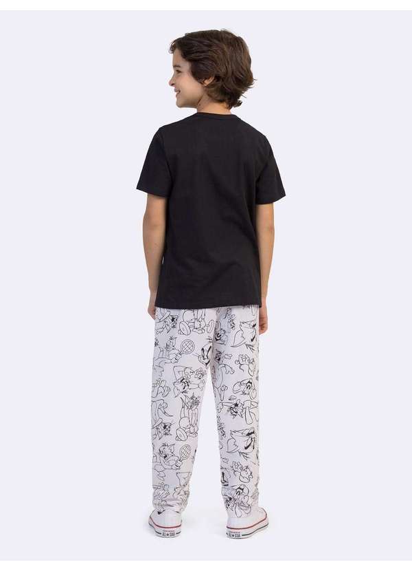 Veggi - Pijama Manga Curta Infantil Masculino com Calça Tom e Jerry Outli Preto 3