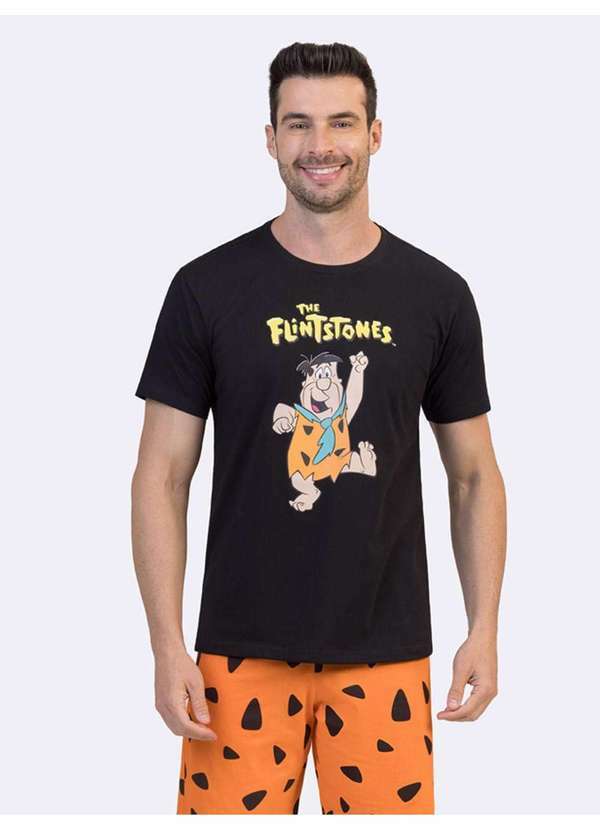 Veggi - Pijama Manga Curta Masculino Flintstones Bedrock Vibes Preto