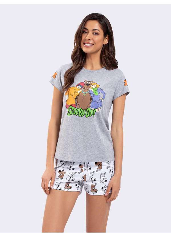 Veggi - Pijama Manga Curta Mescla Scooby-Doo com Embalagem Divertida Cinza