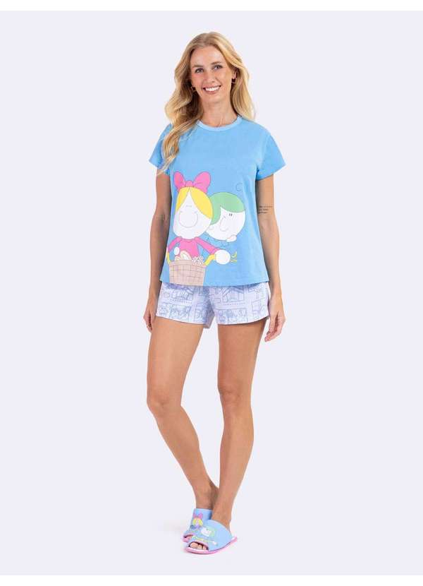 Veggi - Pijama Manga Curta Turma da Bia Bike Azul