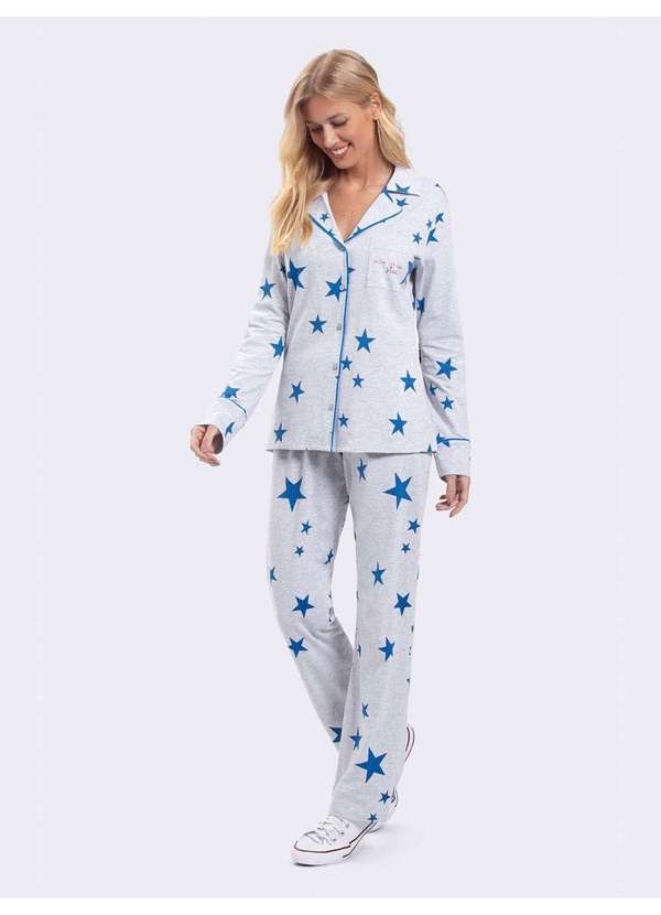 Veggi - Pijama Manga Longa Aberto Americano Shine Like a Star Cinza 2