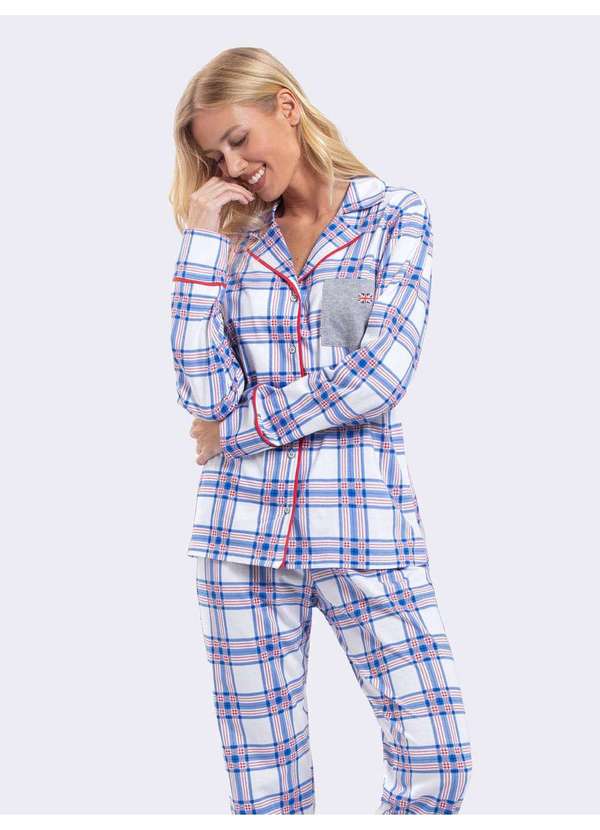 Veggi - Pijama Manga Longa Aberto Americano London Branco