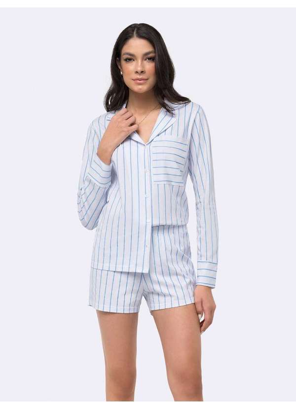 Veggi - Pijama Manga Longa Americano com Short Feminino Branco