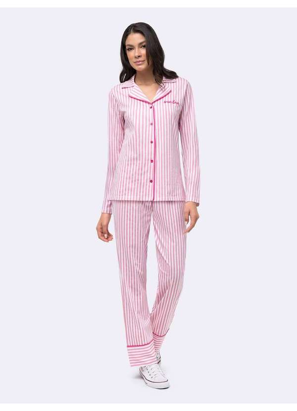 Veggi - Pijama Manga Longa Americano Listrado Rosa