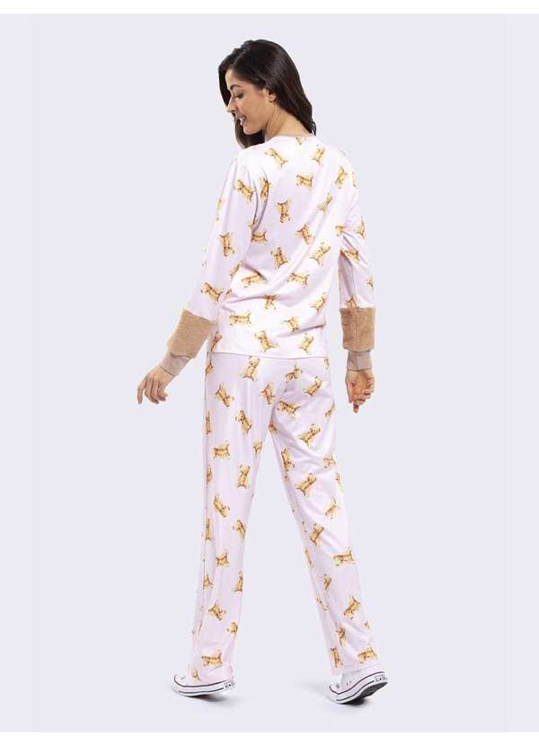 Veggi - Pijama Manga Longa Bear Hug Rosa