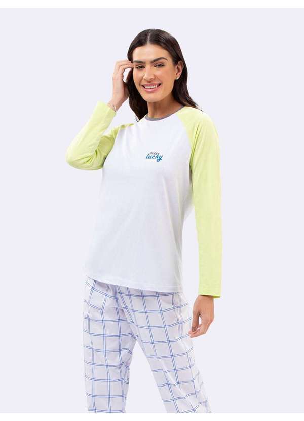 Veggi - Pijama Manga Longa c/ Calça Jogger Born Lucky Branco