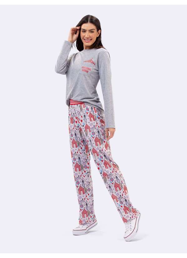 Veggi - Pijama Manga Longa Circus Cinza