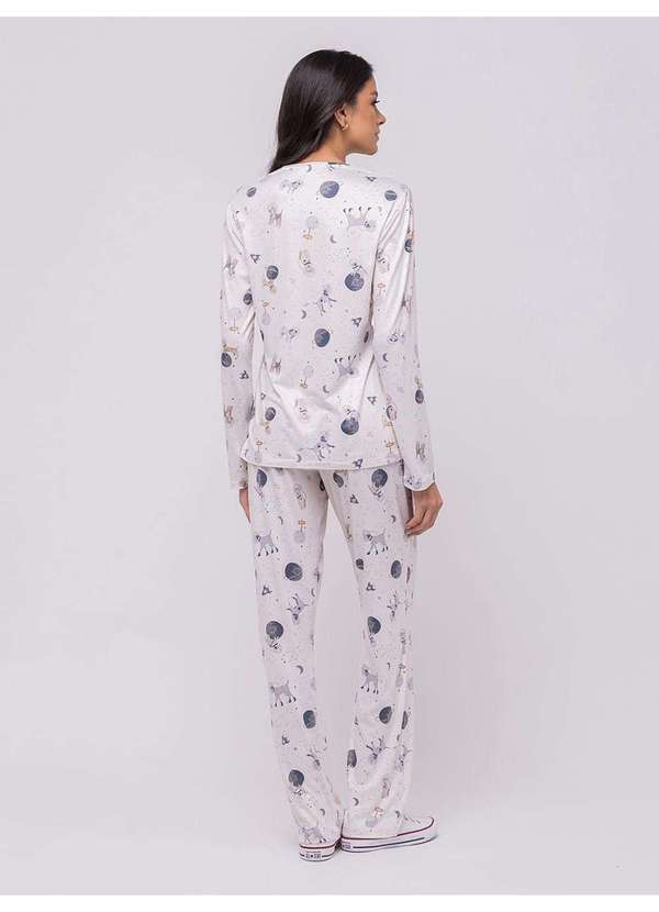 Veggi - Pijama Manga Longa com Bolso em Fleece Bege 2