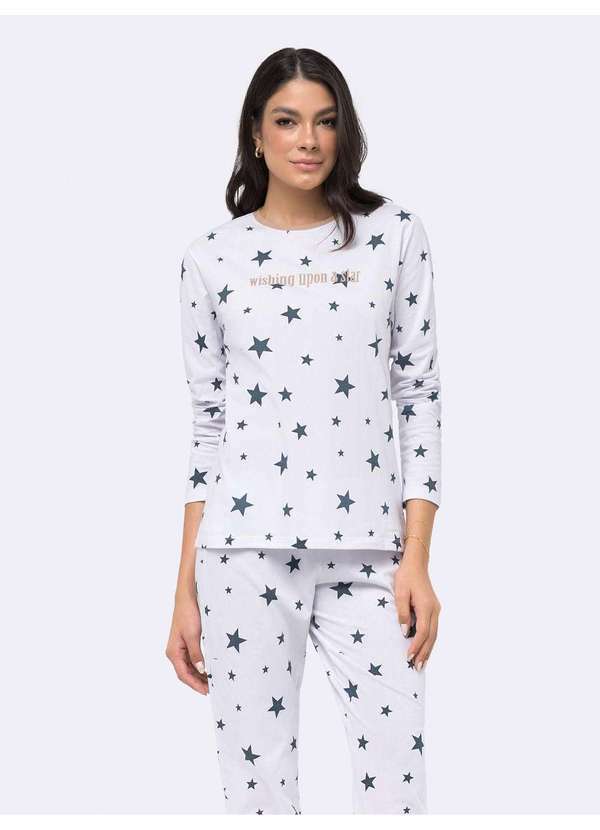 Veggi - Pijama Manga Longa com Calça Jogger Branco