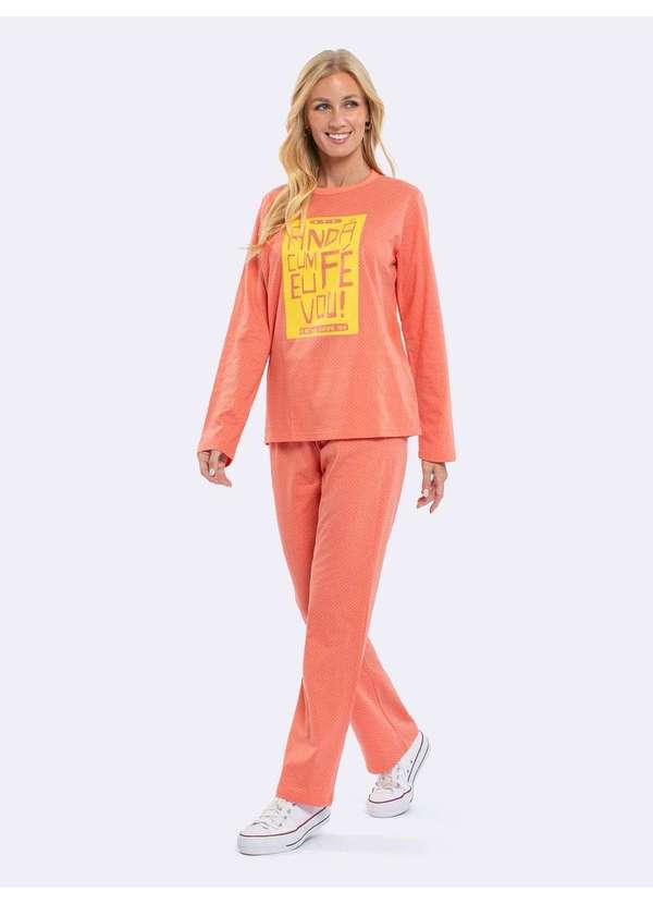 Veggi - Pijama Manga Longa com Poás Cordel - Andar Cum Fé Laranja