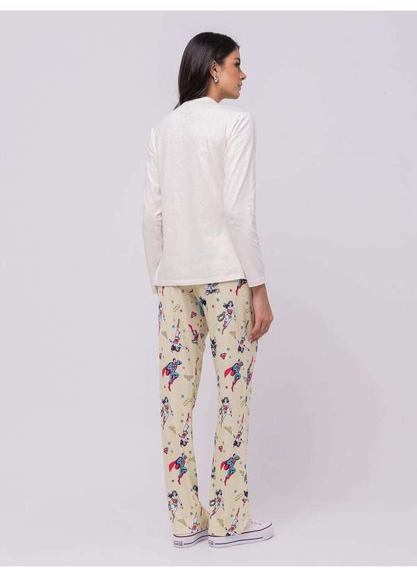 Veggi - Pijama Manga Longa Feminino Mulher-Maravilha Bege