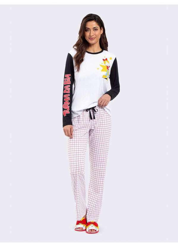 Veggi - Pijama Manga Longa Turma da Bia Geométrica Branco