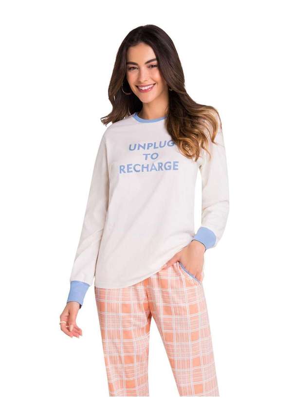 Veggi - Pijama Manga Longa Unplug To Recharge Bege