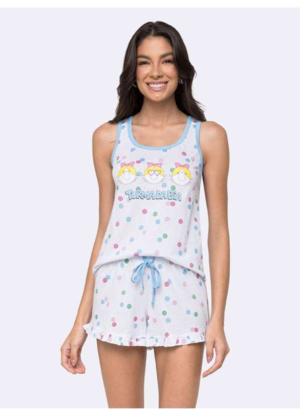 Veggi - Pijama Regata Bia Faces Azul Branco