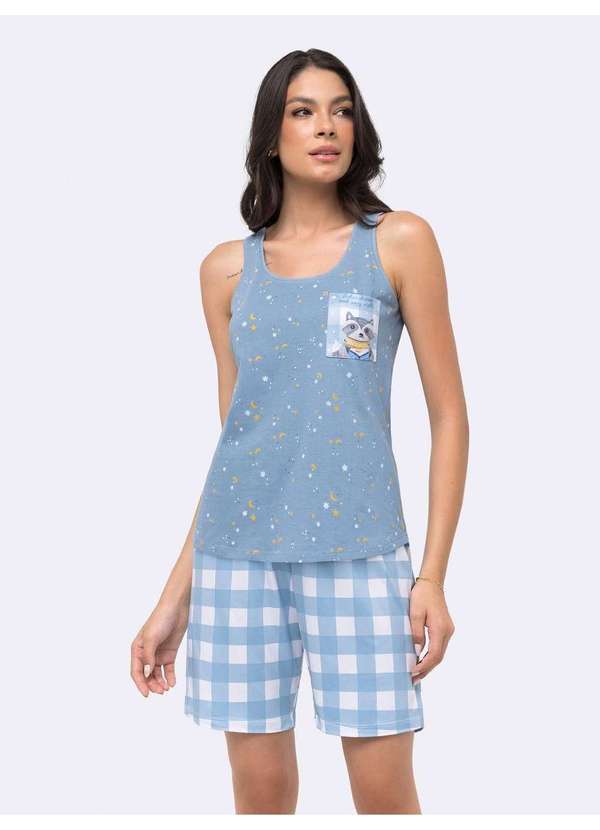 Veggi - Pijama Regata com Bermuda Feminino Azul