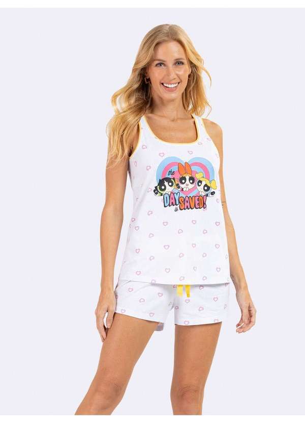 Veggi - Pijama Regata Meninas Superpoderosas Day Saved Branco