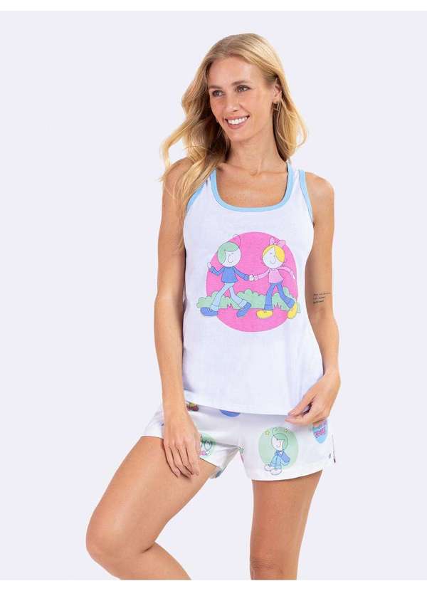 Veggi - Pijama Regata Turma da Bia Romance Branco