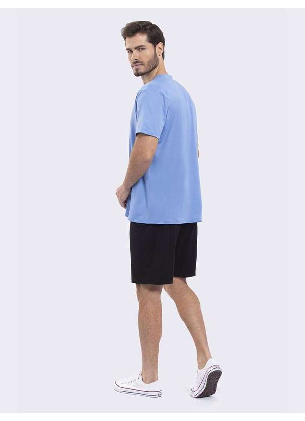 Veggi - Pijama Manga Curta Aberto Americano Azul com Preto Azul