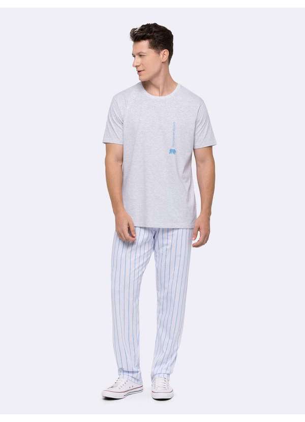 Veggi - Pijama Manga Curta com Calça Masculina Cinza