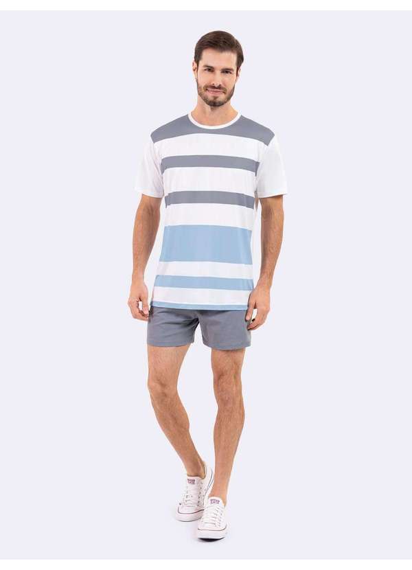 Veggi - Pijama Manga Curta Masculino Cinza e Azul Branco