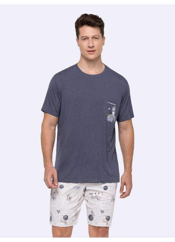 Veggi - Pijama Manga Curta Masculino com Bermuda Cinza