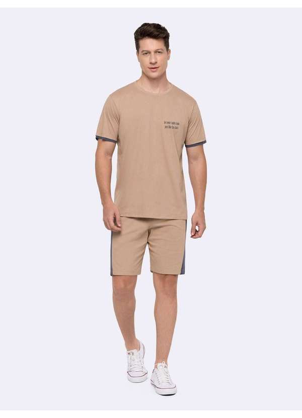 Veggi - Pijama Manga Curta Masculino com Bermuda Bege 3