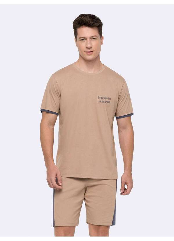 Veggi - Pijama Manga Curta Masculino com Bermuda Bege 4